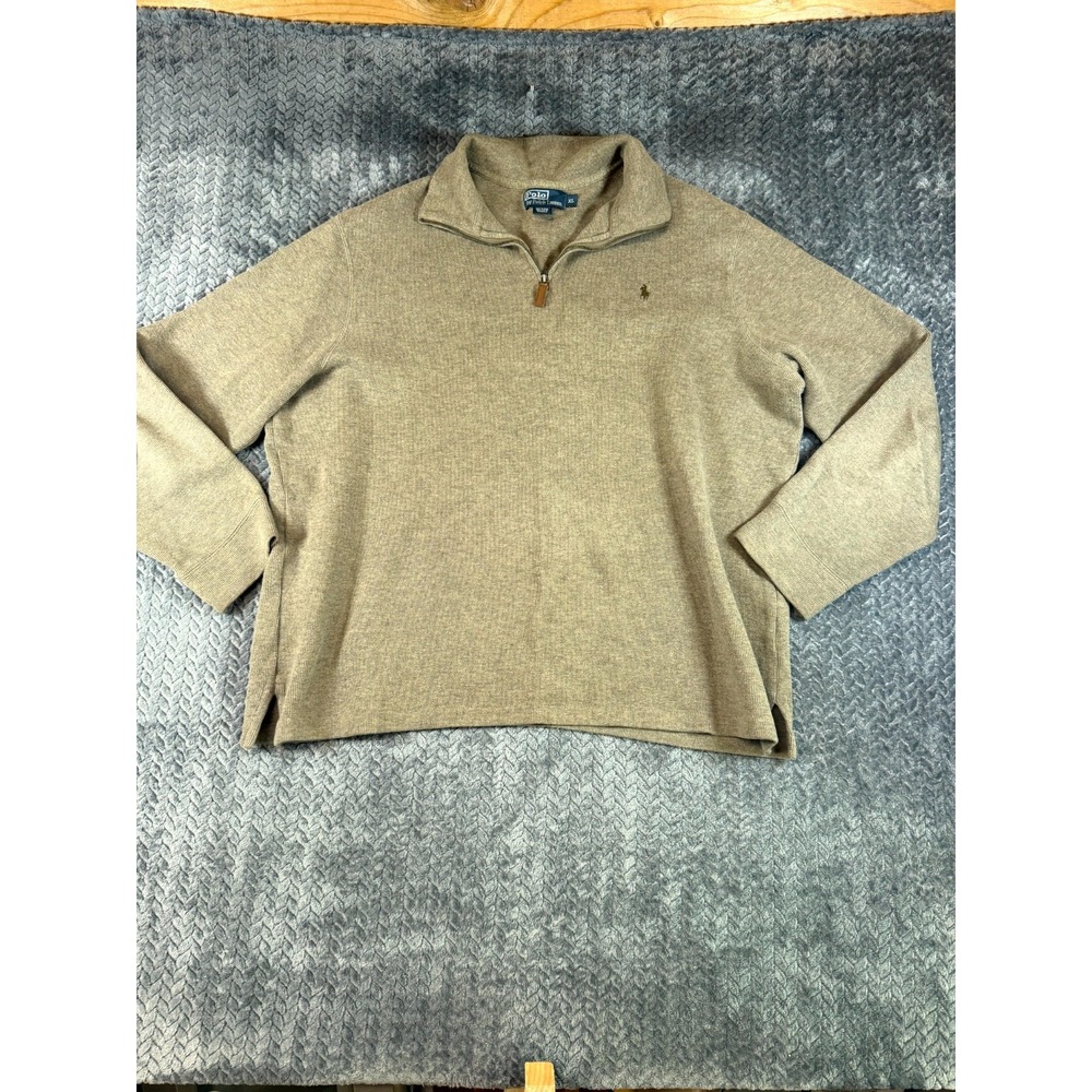 Polo Ralph Lauren Sweater Mens XL Green Cotton Quarter Zip Long Sleeve Pullover